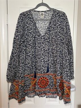 Anthropologie Ivy Jane Embroidered Boho Floral Rayon Tunic Top M